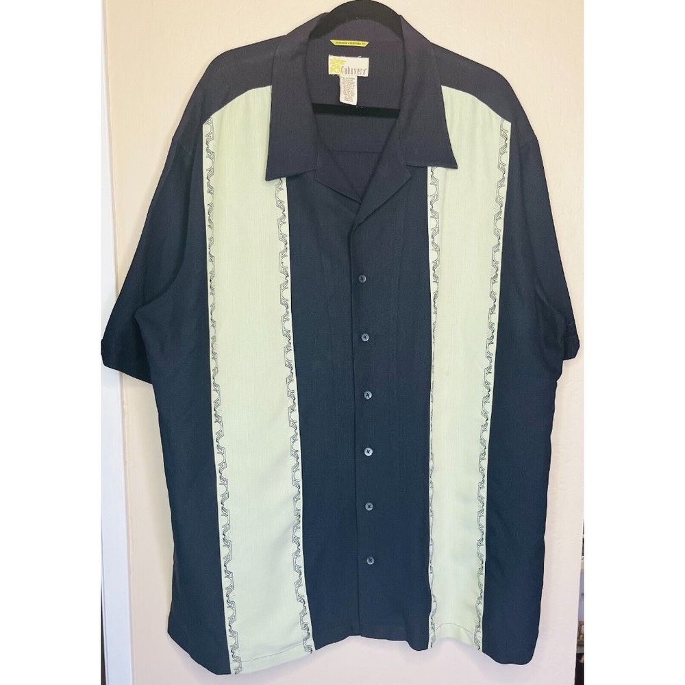 Cubavera Heritage Fit Shirt Mens 2XL vintage Black/Pistachio Rayon Button up